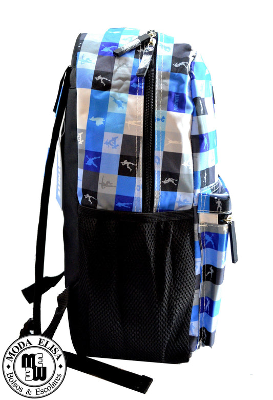 Mochila Primaria Fortnite de cuadros (Carrito opcional) / Ruz - mochila - Ruz - Moda Elisa - bolsas para dama, bolsas de piel, carteras, cosmetiqueras, mochilas, escolares y más!