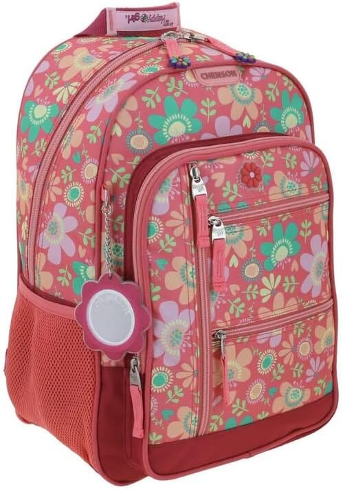 Mochila Primaria Happy Girl Flores Rosa (Carrito Opcional) / Chenson