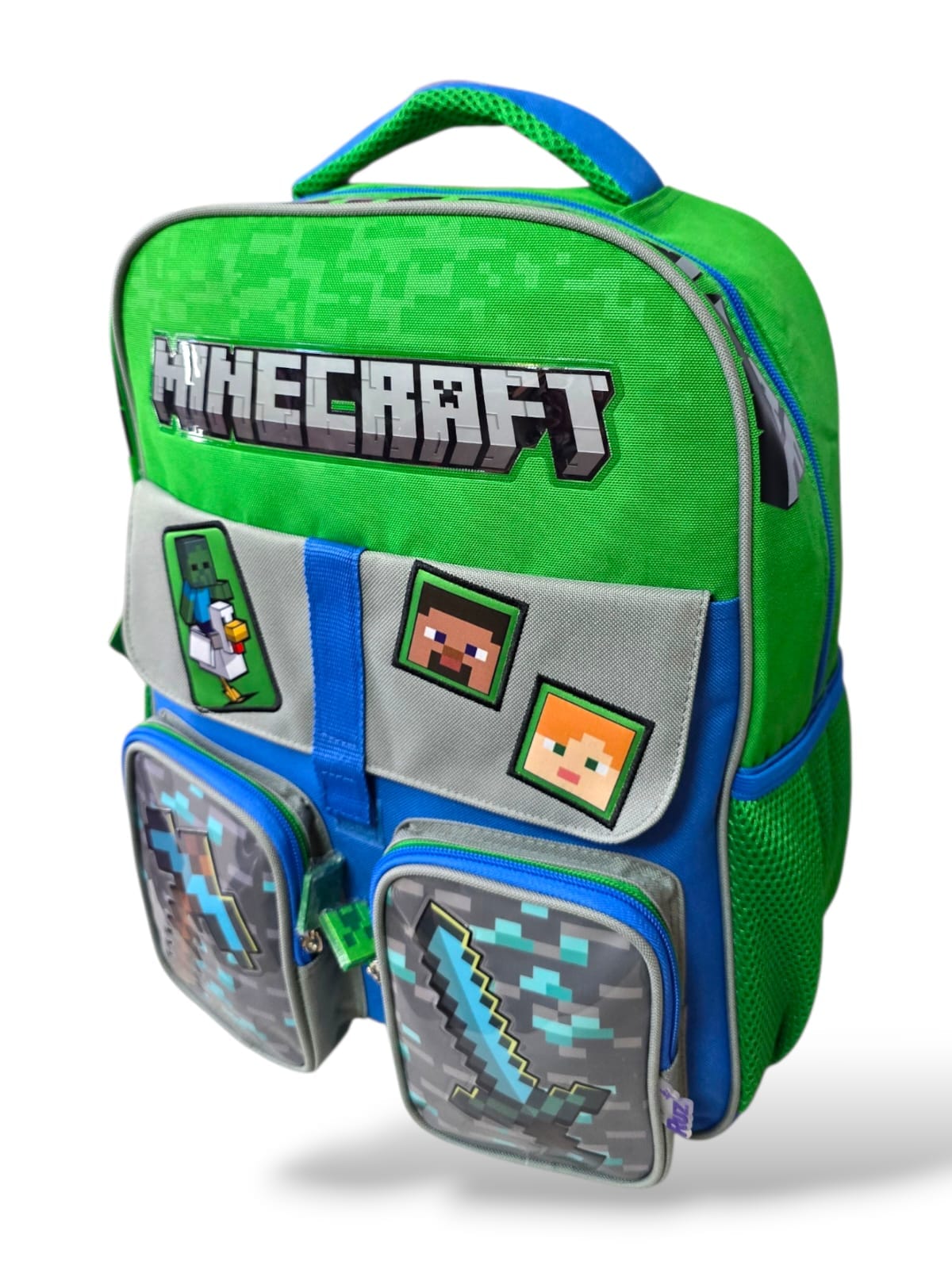 Mochila Primaria minecraft azul / Ruz (Carrito opcional)