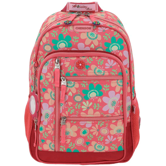Mochila Primaria Happy Girl Flores Rosa (Carrito Opcional) / Chenson
